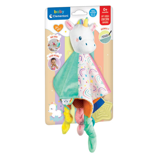 Clementoni knuffeldoekje eenhoorn soft cuddles - knuffeldoek met voeldetails - zacht kraamcadeau jongen of meisje - baby comforter vanaf 0 maanden