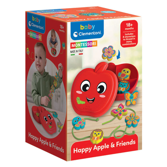 Clementoni happy apple friends rijgspel - rijgkralen en kralen rijgen voor peuters en kinderen - montessori baby speelgoed - fijne motoriek oefenen
