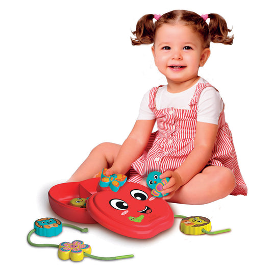 Clementoni happy apple friends rijgspel - rijgkralen en kralen rijgen voor peuters en kinderen - montessori baby speelgoed - fijne motoriek oefenen