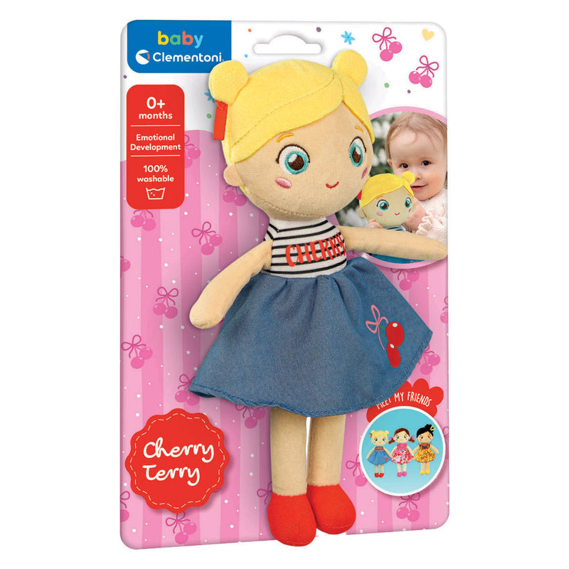 Load image into Gallery viewer, Clementoni zachte knuffelpop cherry terry - knuffel en pop voor baby en peuter - zacht kraamcadeau - wasbaar poppen speelgoed voor de allerkleinsten
