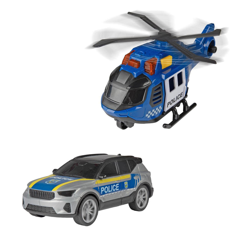 Afbeelding laden in galerijviewer, Toi-toys vehicool hulpdienst helikopter 20cm en auto 12cm met licht en geluid
