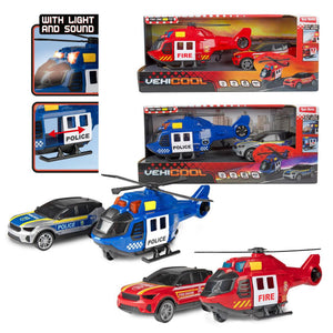 Toi-toys vehicool hulpdienst helikopter 20cm en auto 12cm met licht en geluid