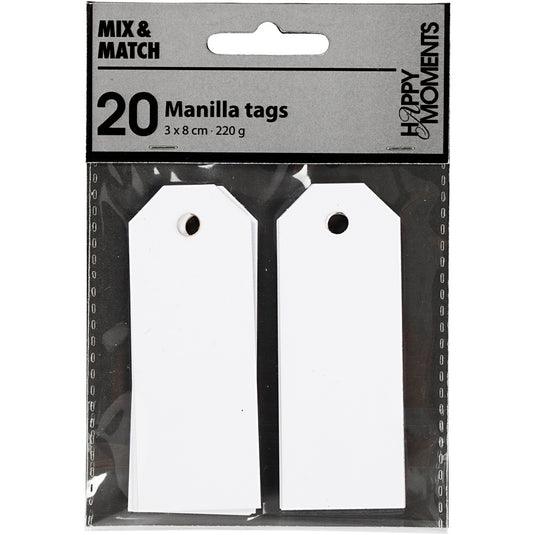 Creativ company manilla-labels, afm 3x8 cm, 220 gr, wit, 20 stuk 1 doos