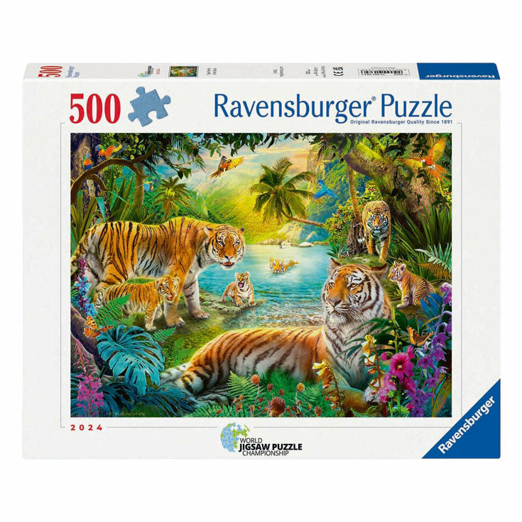 Load image into Gallery viewer, Ravensburger puzzel tiger family in the oasis 500 stukjes
