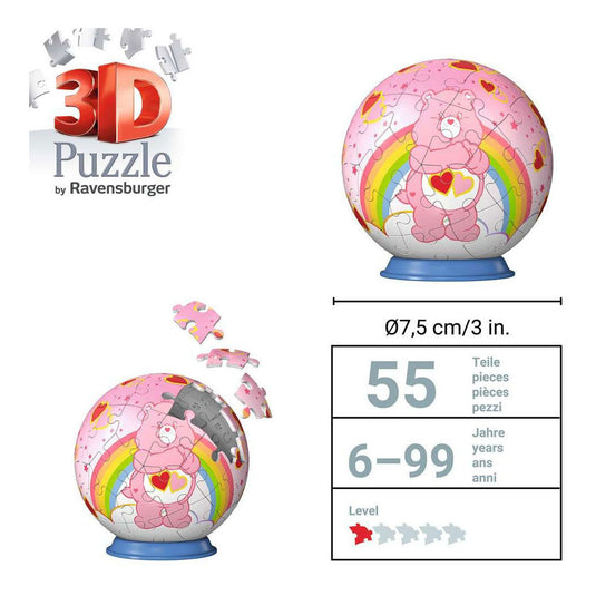 Ravensburger – care bears: love-a-lot bear – 3d puzzle-ball – 55 stukjes