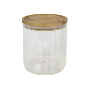 Voorraadpot boro lines glas met bamboe deksel ø11x13cm