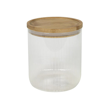 Voorraadpot boro lines glas met bamboe deksel ã˜11x13cm