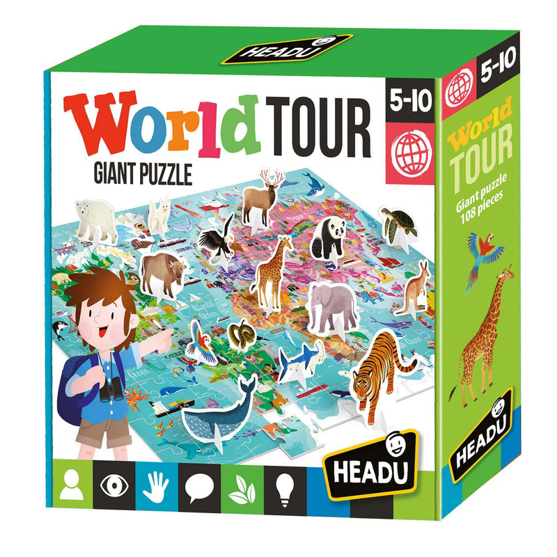 Load image into Gallery viewer, Headu Legpuzzel Wereld met 3D Elementen, 108st.
