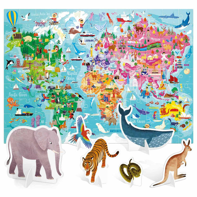 Load image into Gallery viewer, Headu Legpuzzel Wereld met 3D Elementen, 108st.
