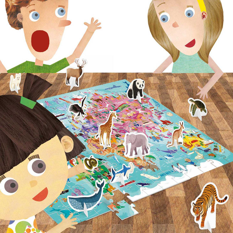 Load image into Gallery viewer, Headu Legpuzzel Wereld met 3D Elementen, 108st.
