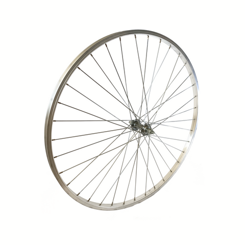 Front wheel 28x1 5/8x1 3/8 Aluminum rim, silver. fixed shaft