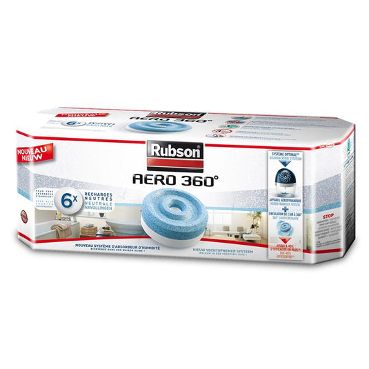 Rubson aero 360 navullingen neutral 6 stuks | vochtopnemer luchtontvochtiger navulling | vochtopnemer navul tabs | kamer ontvochtiger vochtopnemer tabs | badkamer luchtontvochter.