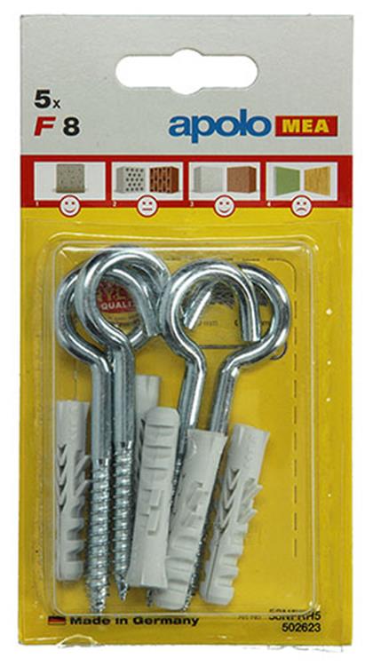 Load image into Gallery viewer, Celo 1015385 - 5 nylon pluggen f 8 mm + schroefhaken 502623 | 5 stuks
