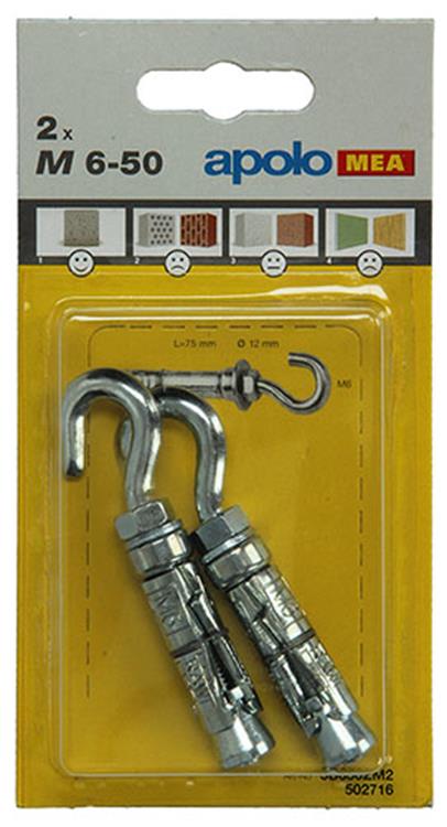 Load image into Gallery viewer, Celo 1003157 - 2 expansieankers m 12mm + haakbout 6x50mm 502716 | 5 stuks

