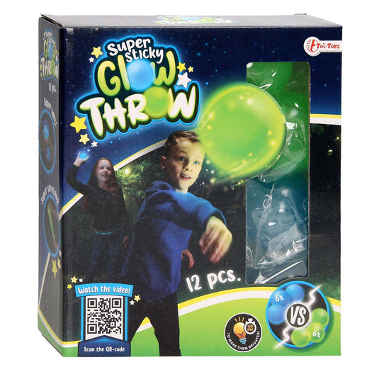 Toi-toys sticky stretch ballen glow in the dark, 12st