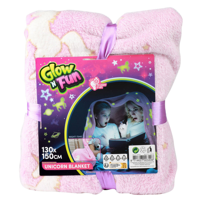 Load image into Gallery viewer, Toi-toys glow n fun glow in the dark deken eenhoorn, 130x150cm
