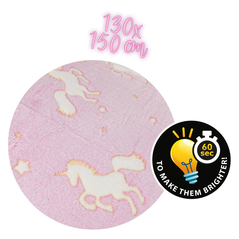 Load image into Gallery viewer, Toi-toys glow n fun glow in the dark deken eenhoorn, 130x150cm
