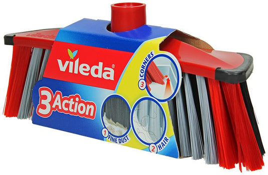 Vileda 3action bezem binnen rood grijs