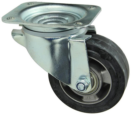 Mack by tente 1058942 - zwenkwiel, rubber zwart loopvl alu velg , plaat 125 mm | 4 stuks