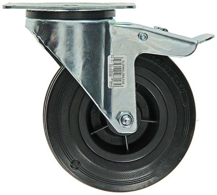 Load image into Gallery viewer, Mack by tente 1049126 - zw wiel bevestigingsplaat + rem rubber met nylon velg 125mm | 4 stuks
