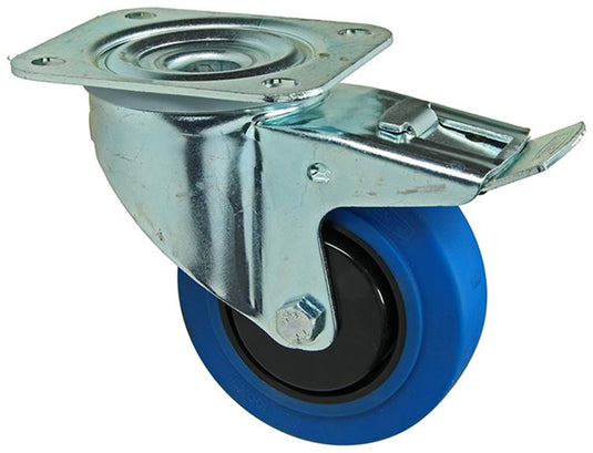 Mack by tente 1058943 - zwenkwiel, blauw rubber loopvlplaat en rem 100 mm | 4 stuks