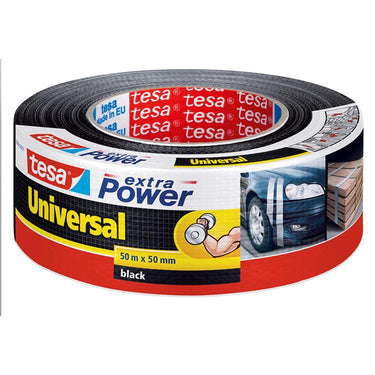 Tesa textieltape extra power universeel ducttape textielversterkt voor repareren – zwart 50m x 50mm