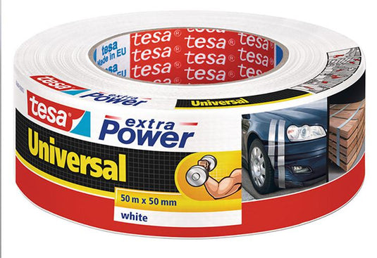 Tesa textieltape extra power universeel ducttape textielversterkt voor repareren – wit 50m x 50mm
