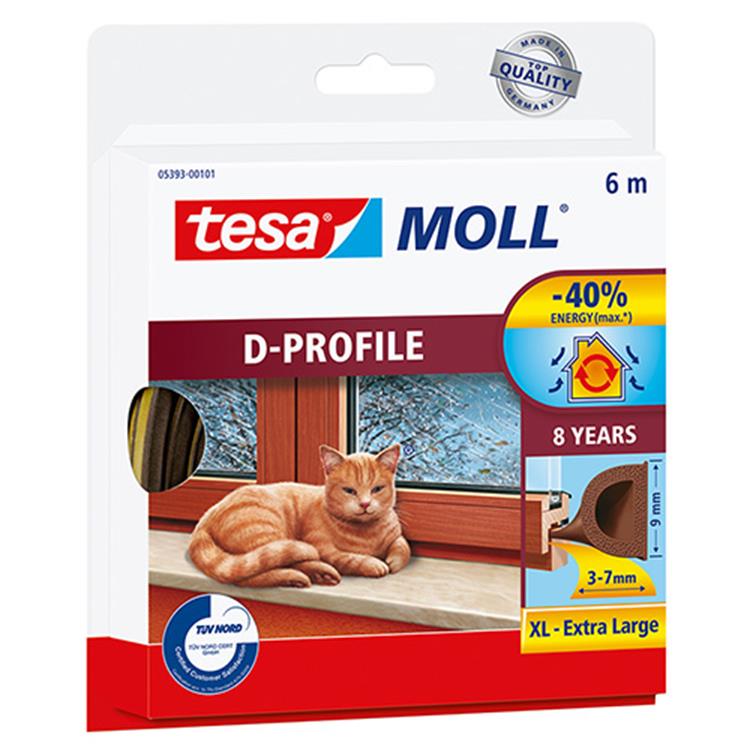 Load image into Gallery viewer, Tesa tochtstrip moll d-profiel rubber 6mx9mm bruin

