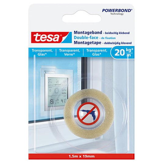 Tesa 1051179 - powerbond® montagetape transparant 1,5m:19mm | 6 stuks