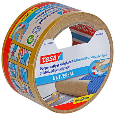 Tesa dubbelzijdig plakband universeel - veelzijdig plakband voor verpakking, decoratie en tapijten of voor handwerk - 10 m x 50 mm