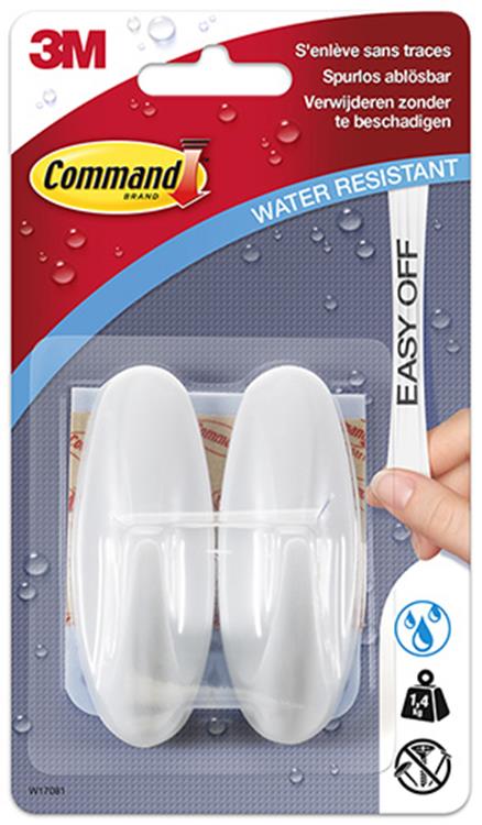 3m command decohaak, medium, draagvermogen 1,4 kg, wit, waterbestendig, blister van 2 stuks