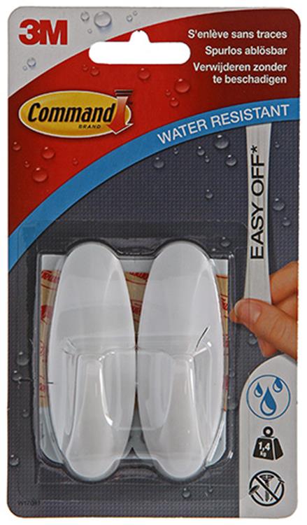 3m command decohaak, medium, draagvermogen 1,4 kg, wit, waterbestendig, blister van 2 stuks