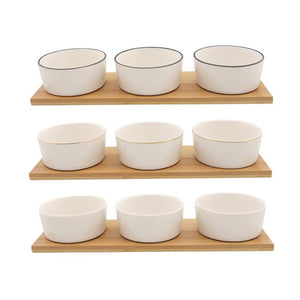 Food for fun set a 3 schaaltjes op bamboe plank 9x6x33cm