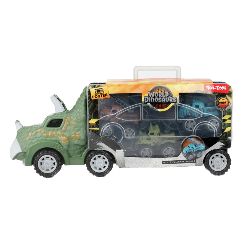 Load image into Gallery viewer, World of dinosaurs dinotruck met 3 pull-back auto's
