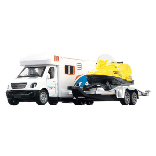 Toi-toys toi toys metal world camper met aanhanger en sneeuwscooter 23cm