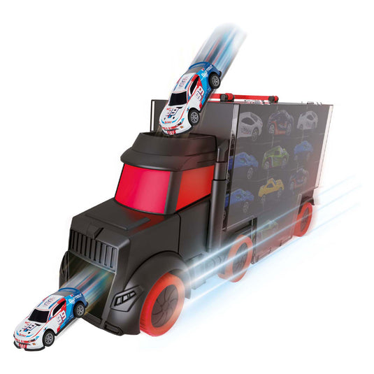 Toi-toys turbo racers vrachtwagen met 6 pull-back raceauto's