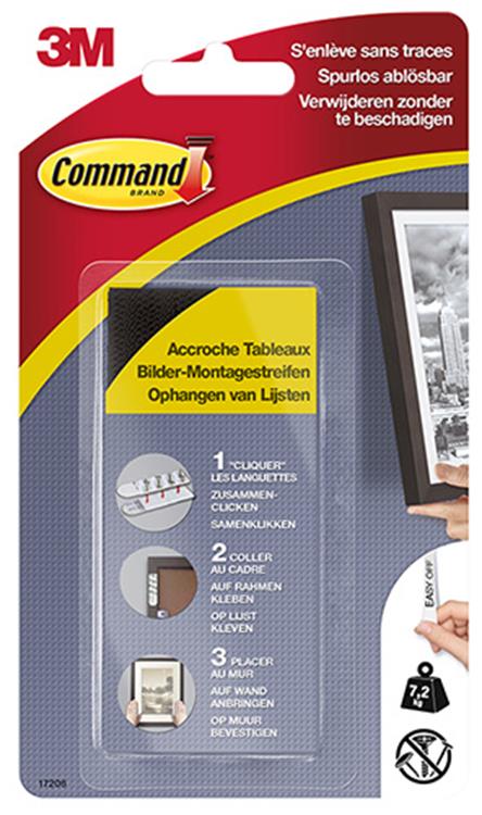 3m command fotolijststrip, large, draagvermogen 7,2 kg, zwart, blister van 8 stuks