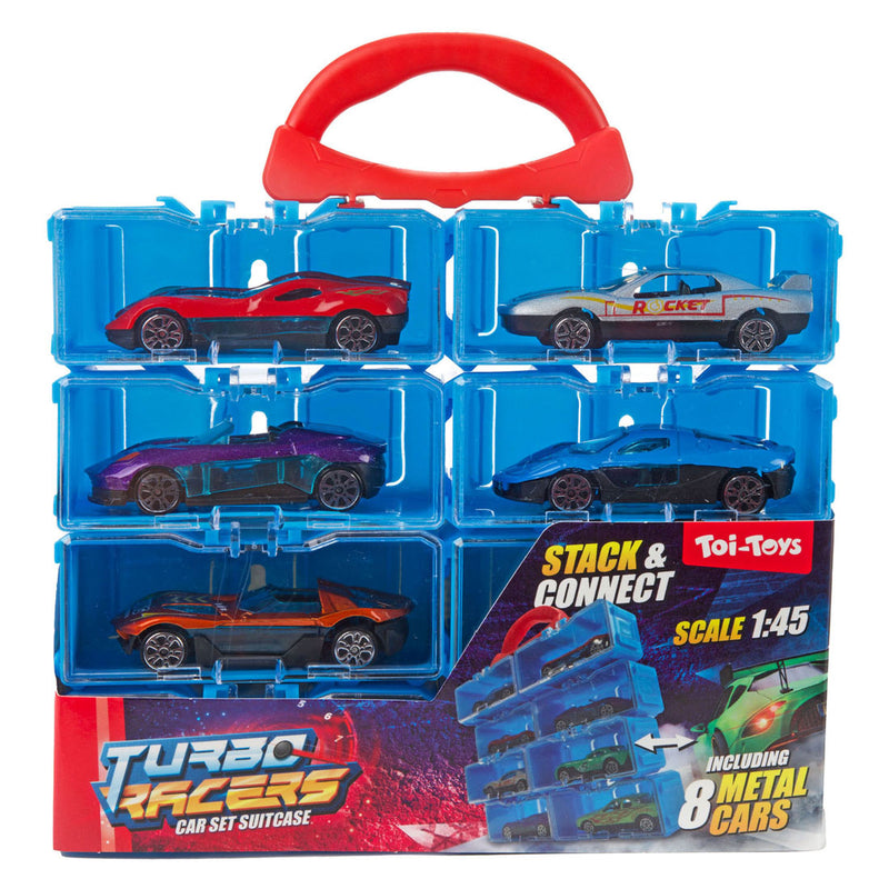 Afbeelding laden in galerijviewer, Turbo racers opbergkoffer inclusief 8 metalen autos - 1:45
