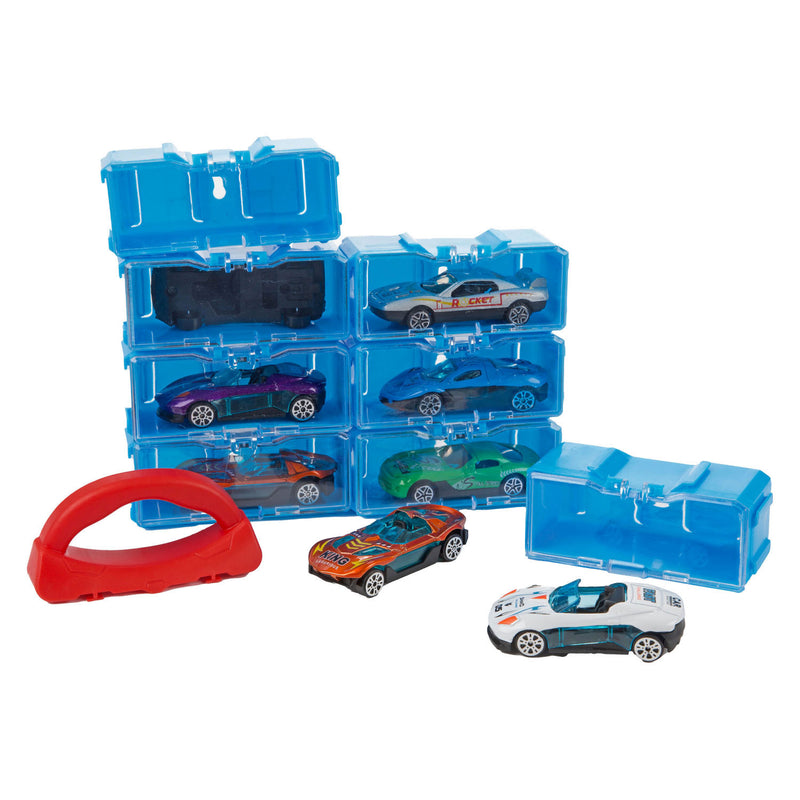 Afbeelding laden in galerijviewer, Turbo racers opbergkoffer inclusief 8 metalen autos - 1:45
