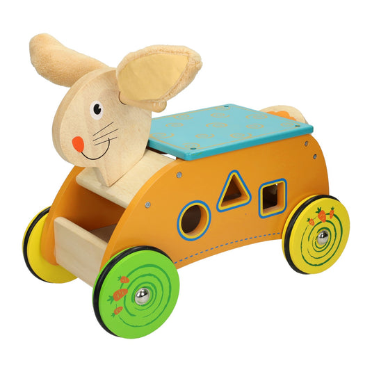 Primi passi - houten vormen- en loopwagen konijn