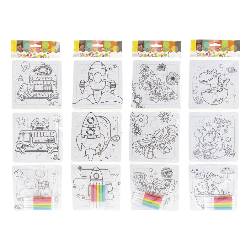 Afbeelding laden in galerijviewer, Jono toys kleur je eigen puzzeltjes- 3 puzzeltjes + 5 stiften
