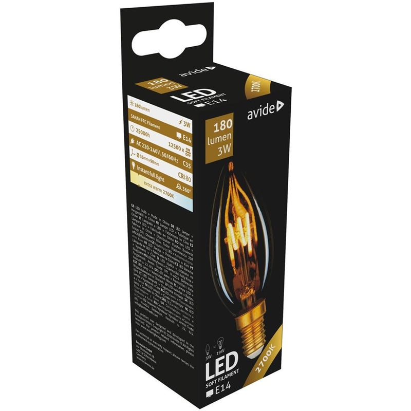 Afbeelding laden in galerijviewer, Avide led soft filament kaarslamp 3w, e14 fitting 2700kelvin 180 lumen
