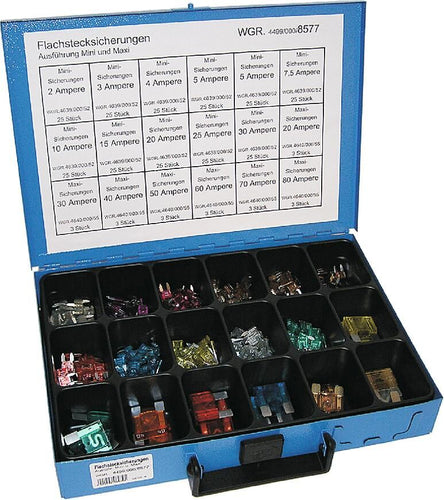 Dresselhaus 8577 assortiment zekeringen bananenstekker sort.flat fuse sort. mini and maxi