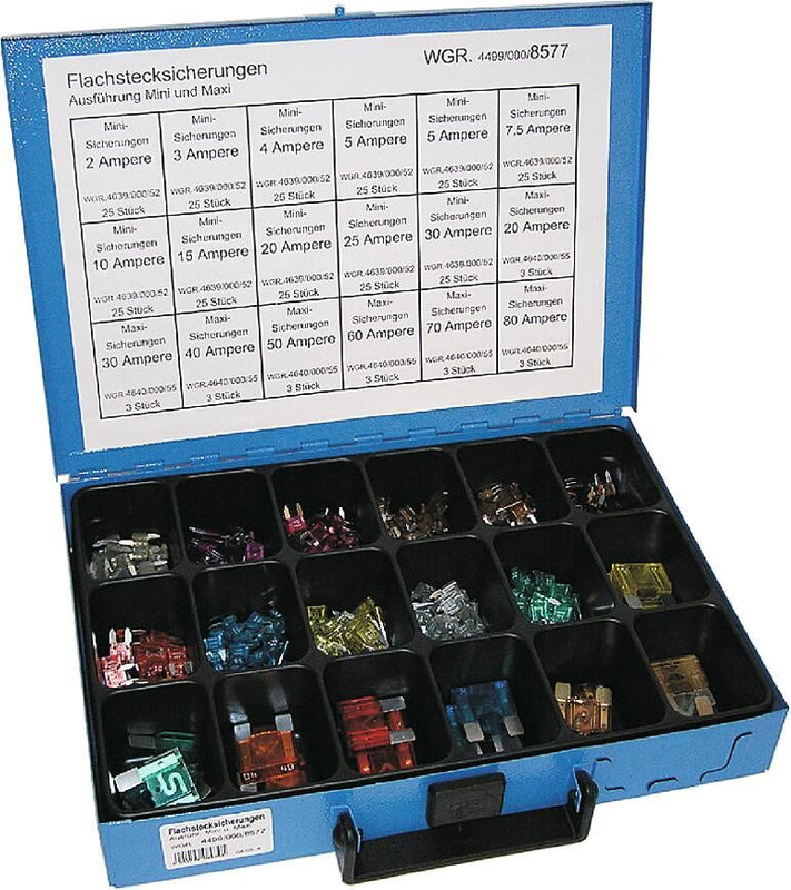 Dresselhaus 8577 assortiment zekeringen bananenstekker sort.flat fuse sort. mini and maxi