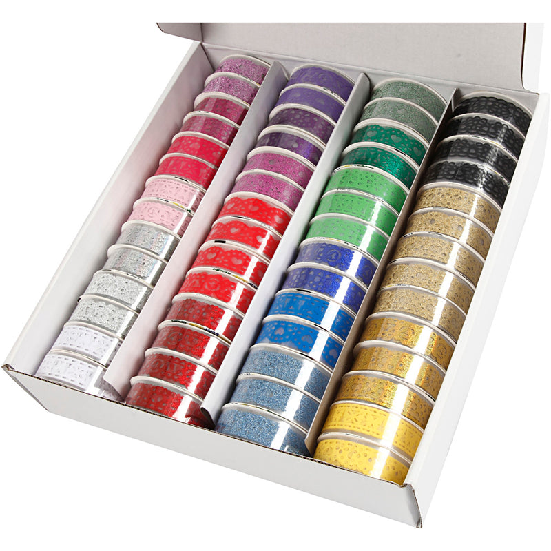 Afbeelding laden in galerijviewer, Https: www.cchobby.nl lace-tape-set-b-15-mm-diverse-kleuren-56x3-m-1-doos

