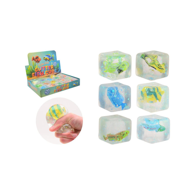 Load image into Gallery viewer, Johntoy slow rise glitter kubus met vis
