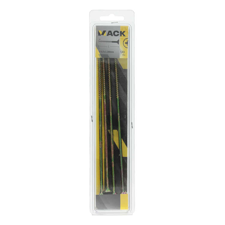 Afbeelding laden in galerijviewer, Mack 1006980 - spaanplaatschroef vz kop geelverzinkt 4st 6 x 200mm | 5 stuks
