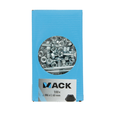 Mack 1007053 - houtbout + moer verzinkt 100 st 6 x 60 mm | 4 stuks