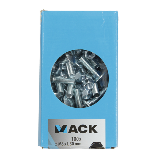 Mack 1007058 - houtbout + moer verzinkt 100 st 8 x 30 mm | 4 stuks
