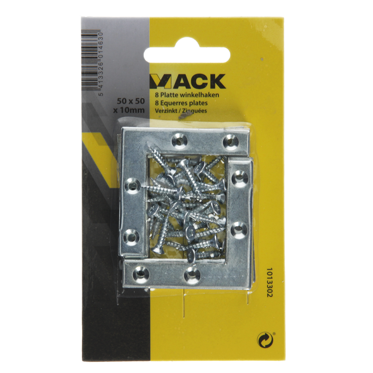 Afbeelding laden in galerijviewer, Mack 1013302 - 8 platte winkelhaken verzinkt 50x50x10x2mm | 10 stuks
